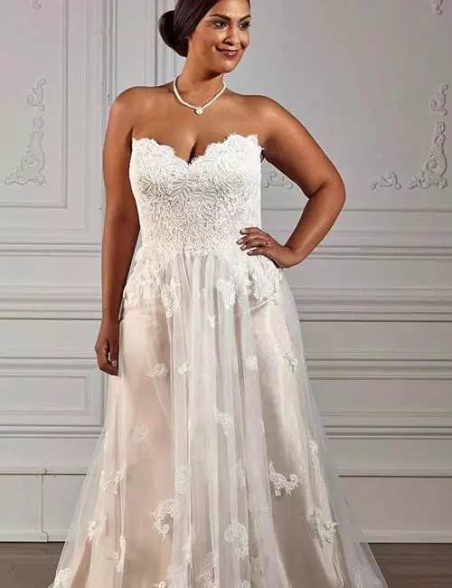 Plus Size Wedding Dresses - Corset Style Applique Work Lace Dress