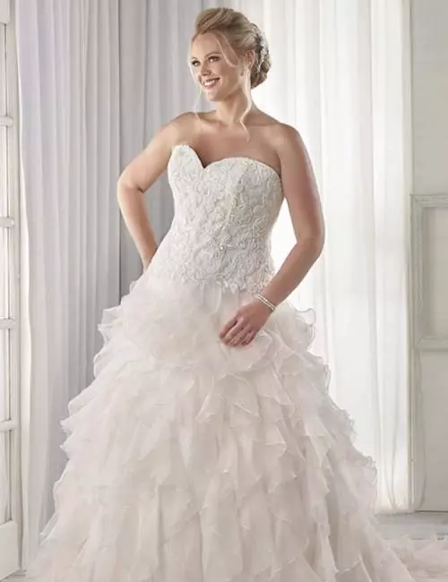 Plus Size Wedding Dresses - Lace Fit And Flare Dress With Ruffles