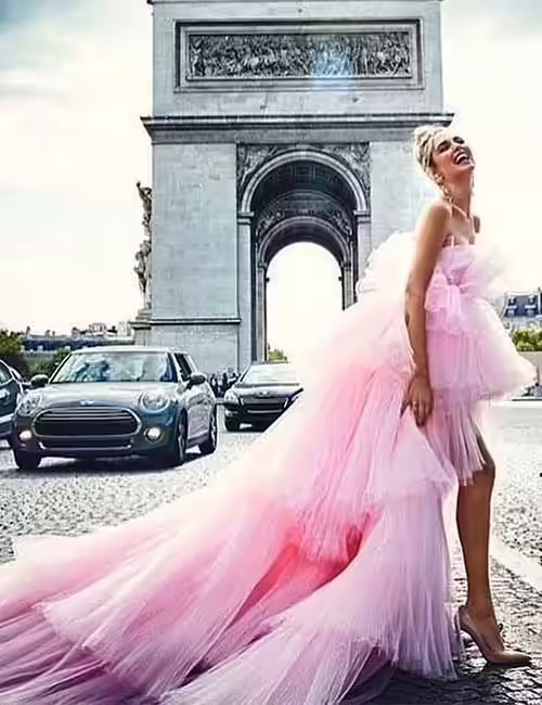 19. Pink Asymmetrical Wedding Dress In Tulle