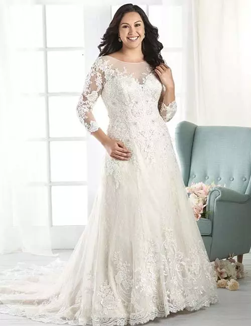 Plus Size Wedding Dresses - Long Sleeves Wedding Dress With Lace Overlay