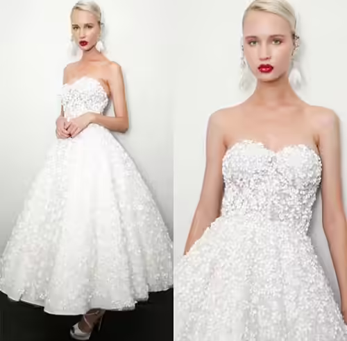 6. Floral T-Length Wedding Dress