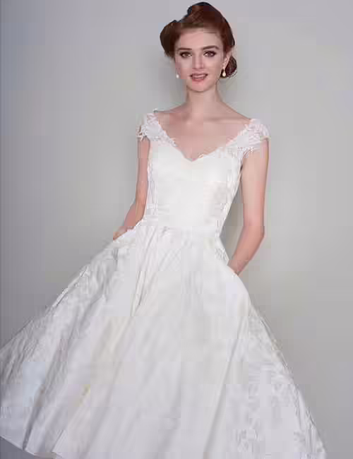 7. Ivory Brocade T-Length Wedding Dress