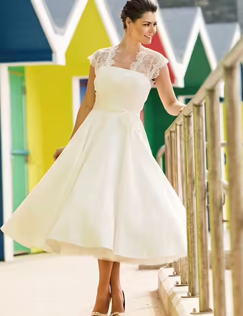 T-Length Lace And Chiffon Dress Vintage Wedding Dresses - T-Length Lace And Chiffon Dress