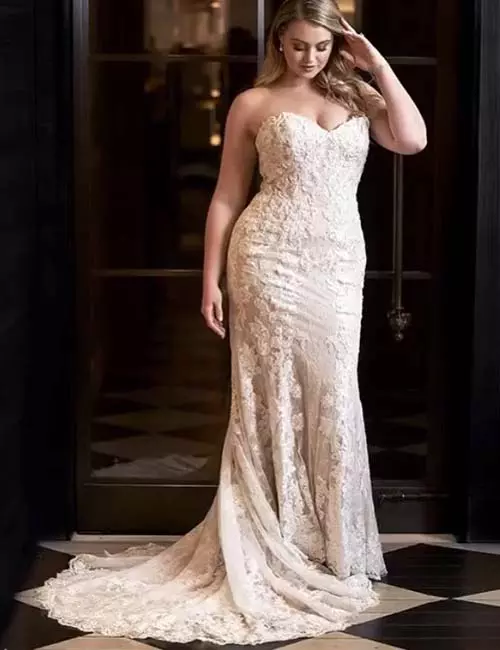 Plus Size Wedding Dresses - Strapless Lace Gown With Sweetheart Neckline