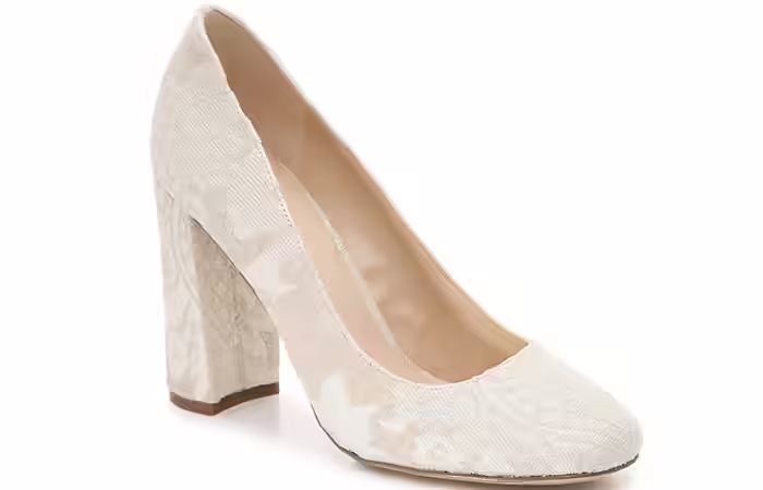 Off-White Block Heels Bridal Wedding Shoes - Off-White Block Heels