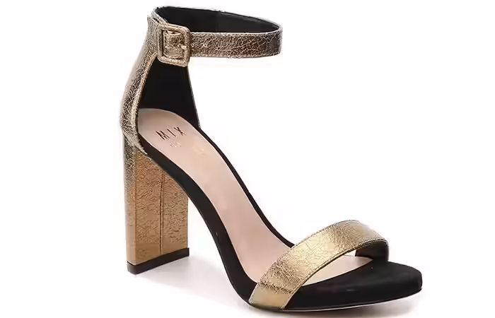 Black And Gold Ankle Strap Heels Bridal Wedding Shoes - Black And Gold Ankle Strap Heels