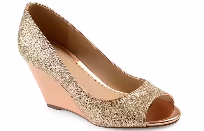 Gold Sequin Wedges Bridal Wedding Shoes - Gold Sequin Wedges