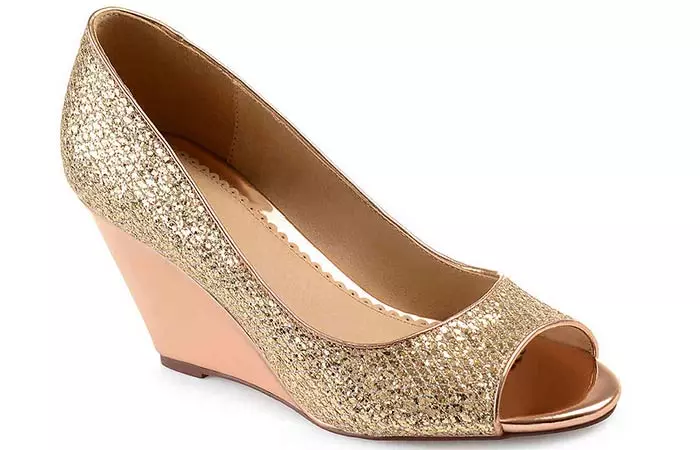 Bridal Wedding Shoes - Gold Sequin Wedges