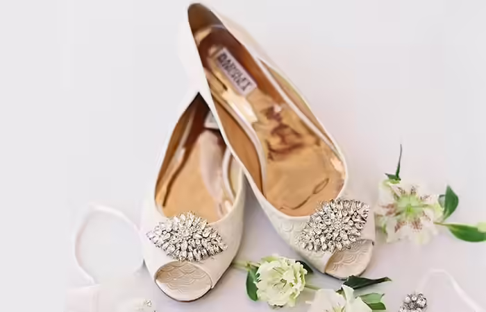 Ornate Flat Peep-toes Bridal Wedding Shoes - Ornate Flat Peep-toes