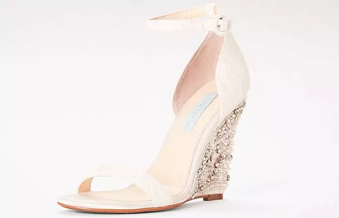 Bridal Wedding Shoes - Ankle Strap Wedges With Silver Embellishments