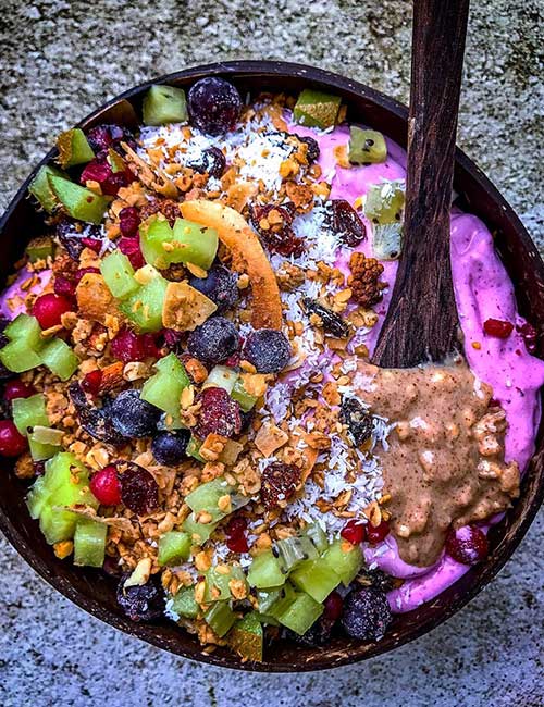 Granola, Peanut Butter, And Berries Smoothie Bowl High-Protein Breakfast - Granola, Peanut Butter, And Berries Smoothie Bowl