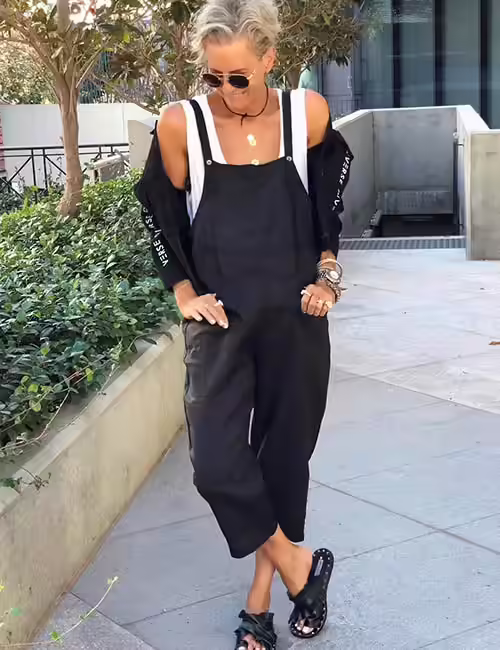 Black Linen Overalls Overall Outfit Ideas - Black Linen Overalls