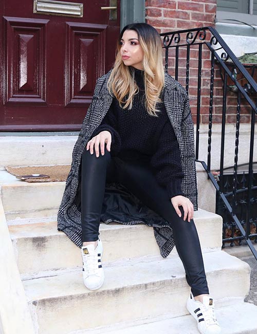 Black Monochrome With Adidas Superstar Sneakers Black Monochrome With Adidas Superstar Sneakers - All Black Outfits