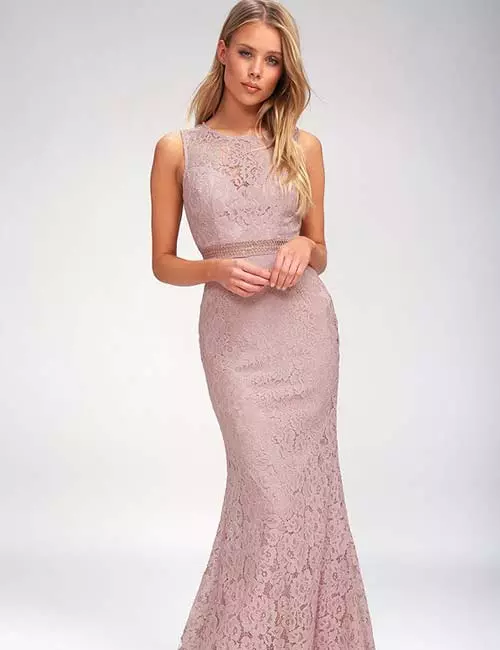 Crochet Lace Outfits - Mauve Lace Maxi Dress