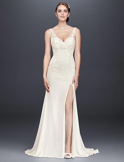 Applique Work Lace Dress With Side Slit Affordable Wedding Dresses - Applique Work Lace Dress With Side Slit
