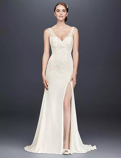 Affordable Wedding Dresses - Applique Work Lace Dress With Side Slit