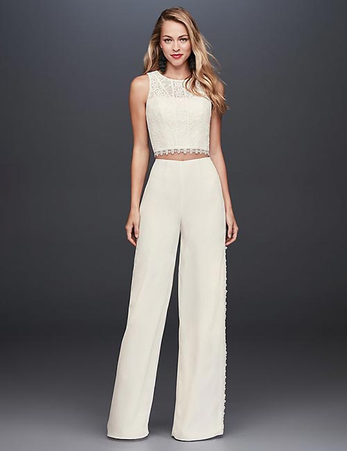 Crop Top And Crepe Pants Affordable Wedding Dresses - Crop Top And Crepe Pants