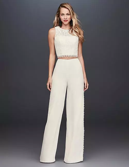 Affordable Wedding Dresses - Crop Top And Crepe Pants