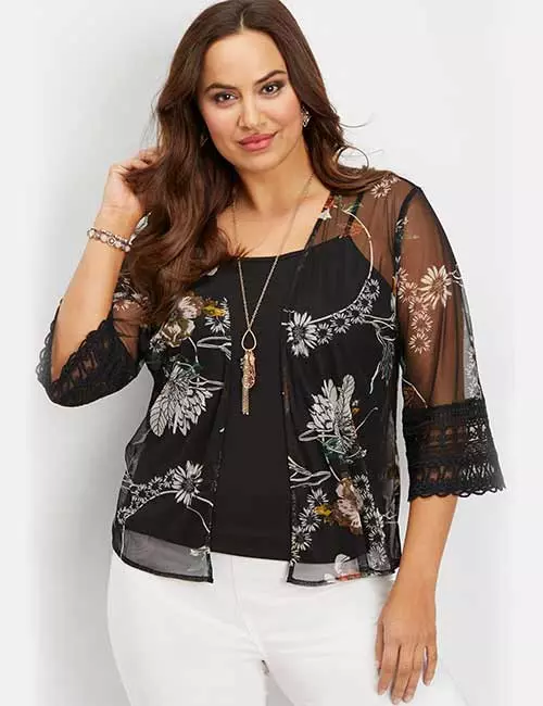 Best Plus Size Cardigans - Floral Mesh Cardigan