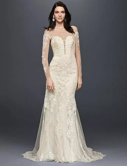 Affordable Wedding Dresses - Illusion Long Sleeves Lace Dress