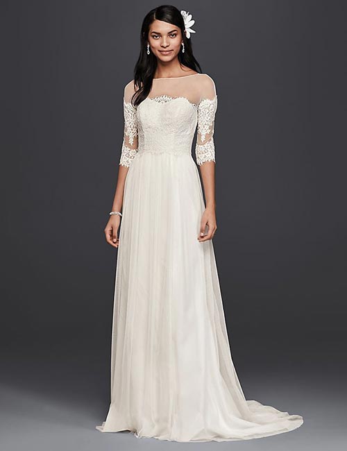 Lace Gown With Illusion Sleeves Affordable Wedding Dresses - Lace Gown With Illusion Sleeves