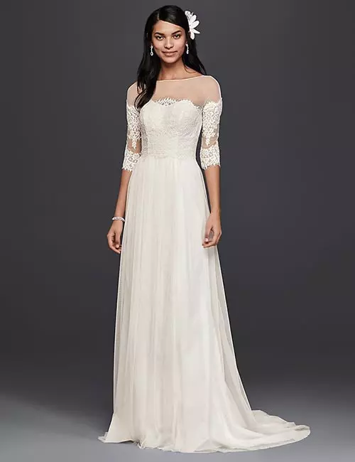 Affordable Wedding Dresses - Lace Gown With Illusion Sleeves