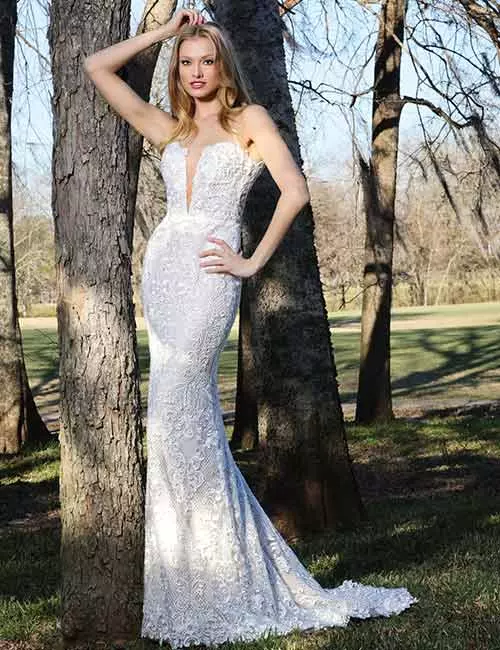 Affordable Wedding Dresses - Lace Wedding Dress With Plunge V Neckline