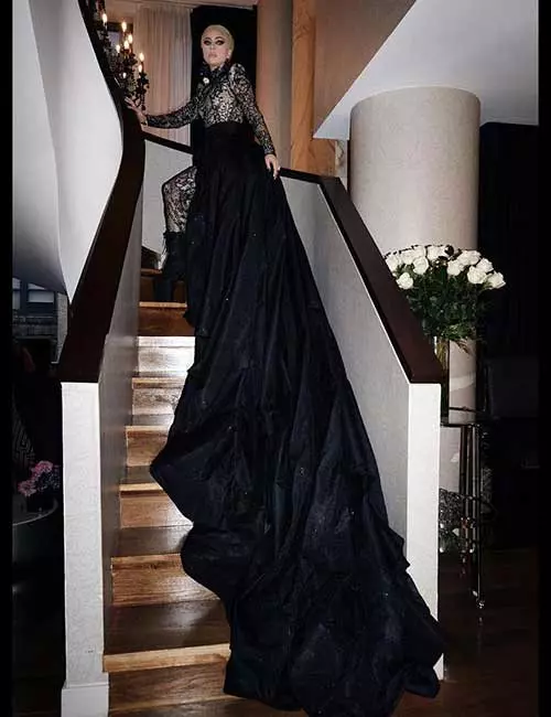 Lady Gaga In A Black Train Gown - Lady Gaga Outfits