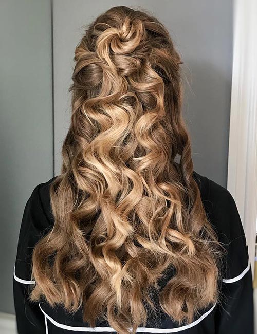 Curls With Blooming Flower Half Updo