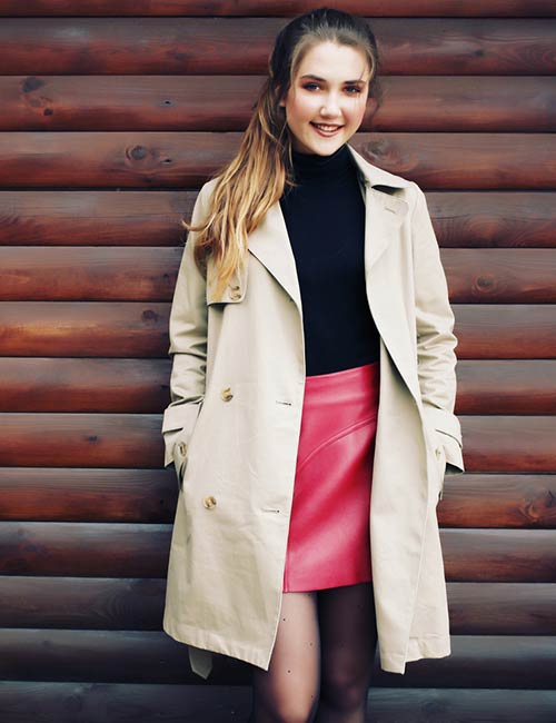 Leather Skirt And Trench Coat