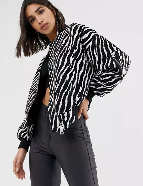 Zebra Print Bomber Jacket