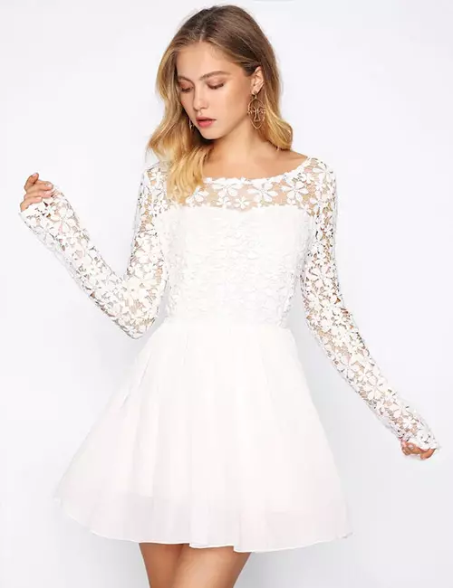 White Lace Flare Dress