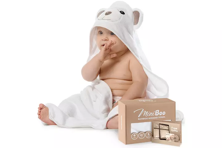 MINIBOO Ultra Soft Organic Bamboo Baby Hooded Towel