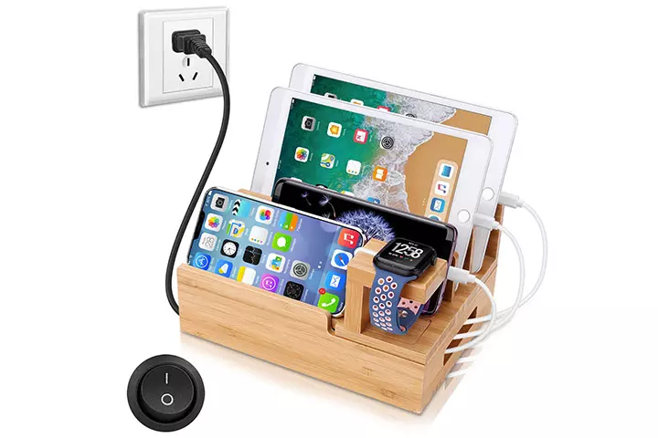 Natural bamboo charging station dock