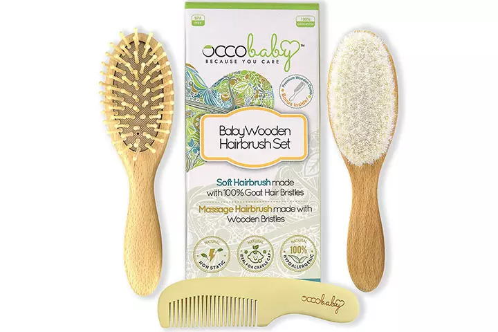 OCCObaby 3-Piece Wooden Baby Hair Brush Set