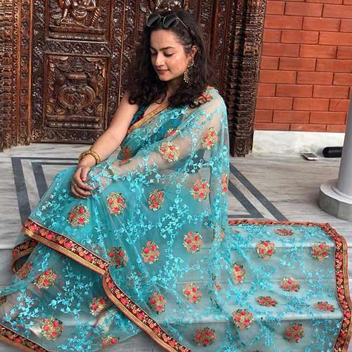 Appliqued net saree Appliqued net saree