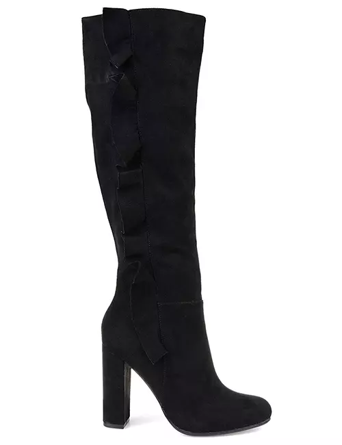 Brinley Co. Ruched Stacked Heel Faux Suede Over-The-Knee Boots