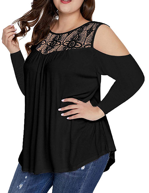 Lace Neckline Tunic DIOLOCA Women's Plus Size Lace Neckline Tunic