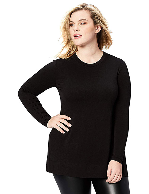 Long-Sleeve Split-Hem Tunic Top Daily Ritual Women's Long-Sleeve Split-Hem Plus Size Tunic Top