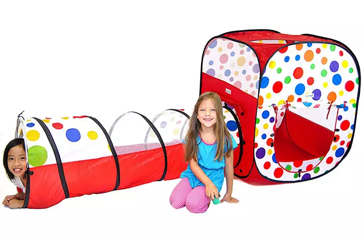 EWONDERWORLD 2 Pc Polka Dot Theme Pop Up Ball Pit Kids Play Tent & Tunnel With Carrying Bag