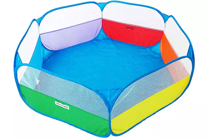 EWONDERWORLD 40” Kids Rainbow Pop-Up Hexagon Ball Pit Playpen with Carrying Tote Bag