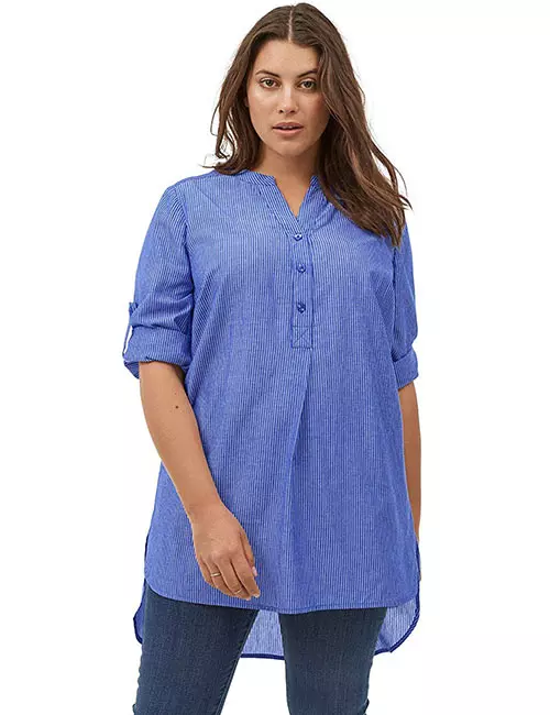 Ellos Women's Striped Henley Plus Size Tunic Top