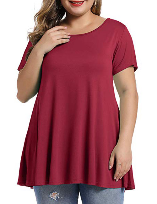 Short Sleeve Flare Swing Tunic Top MONNURO Women’s Short Sleeve Flare Swing Plus Size
