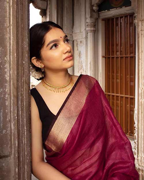 Maroon strikes saree Maroon strikes saree