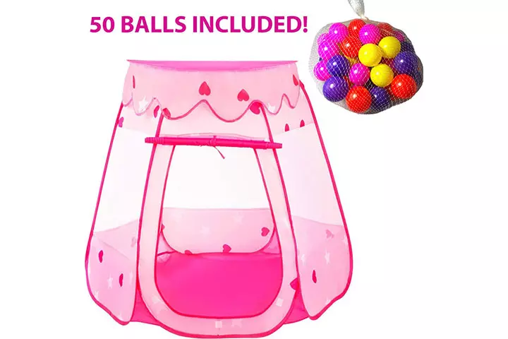 Playz Ball Pit Princess Castle Play Tents for Girls w Glow in The Dark Stars & 50 Balls