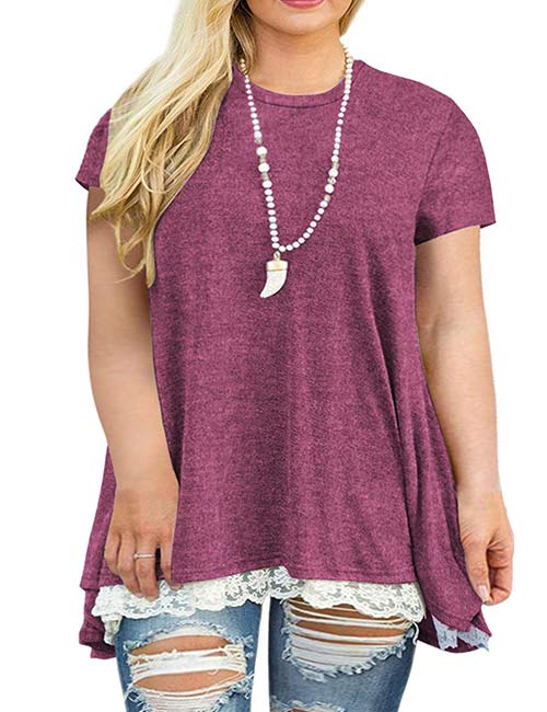 Lace Short Sleeve Blouse Shirt VISLILY Women’s Lace Short Sleeve A-Line Plus Size Blouse Shirt