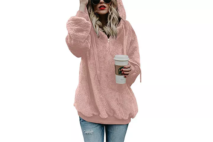 Acelitt Women's Fuzzy Casual Loose Oversized Sweatshirt Hooded with Pockets