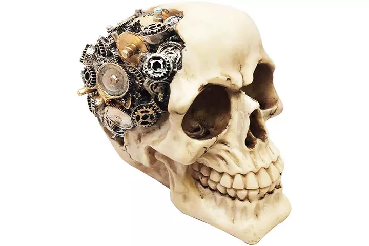 Ebros Steampunk Cyborg Protruding Gearwork Human Skull Statue