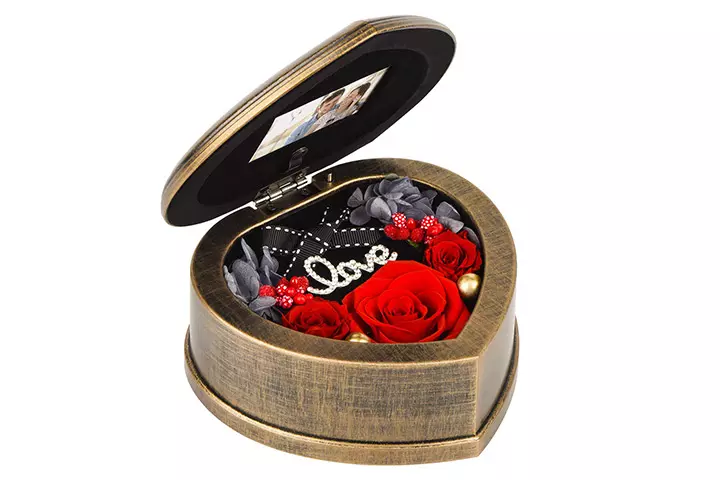 Handmade Preserved Fresh Flower Eternity Rose With Musical Box