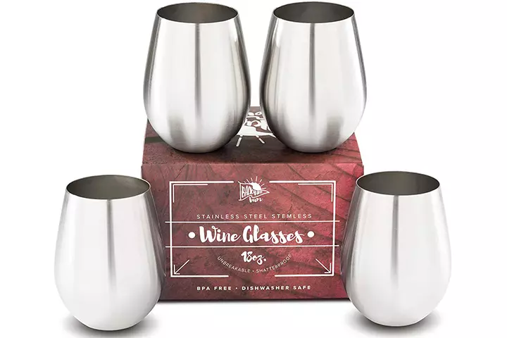 Stemless Stainless Steel Wine Glasses Set